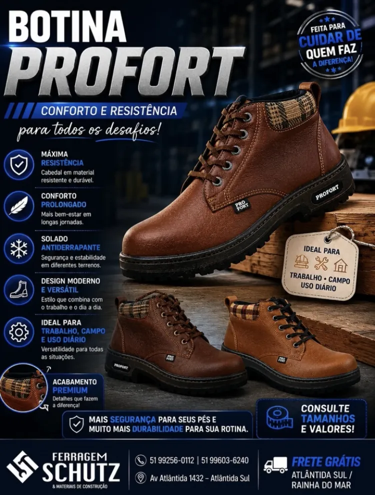 Botina Profort em couro, para trabalho, campo e uso diário